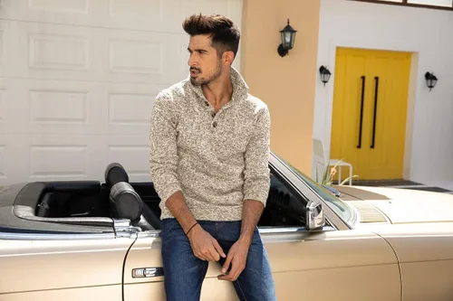 Vista 2 de COOFANDY Sudadera de punto casual para hombre, suéter de moda térmico ajustado