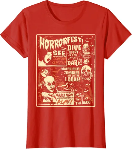 Vista 48 de Camiseta de terror vintage con póster de Halloween y película de terror Negro