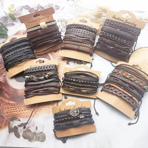 Vista 7 de SONNYX 44 pulseras de cuero trenzado para hombres y mujeres, pulseras tejidas de cáñamo, cuentas de madera, pulseras étnicas tribales, pulseras