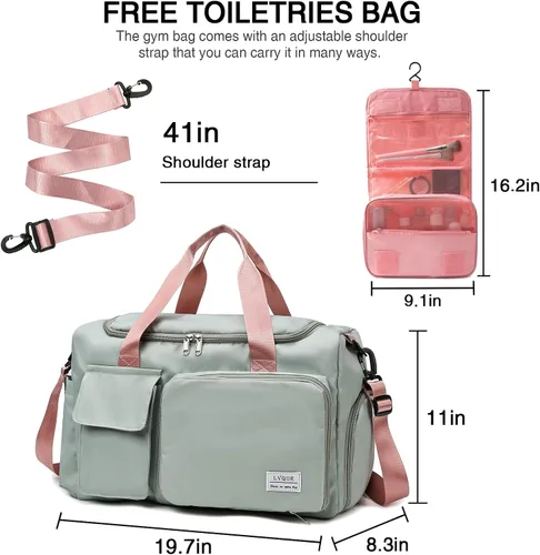 Vista 178 de Pequeña bolsa de gimnasio para mujer, bolsa de viaje con compartimento para zapatos