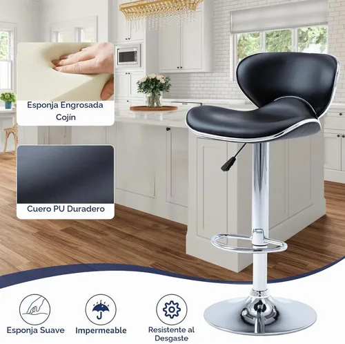 Vista 4 de Juego de 2 taburetes de bar, taburetes de bar giratorios ajustables para mostrador de cocina, silla de bar moderna de cuero PU de altura