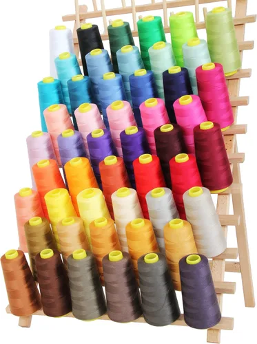 Vista 5 de Threadart Estante de hilo de madera para 66 carretes grandes, hecho de madera dura, resistente, independiente o montaje en pared, perfecto