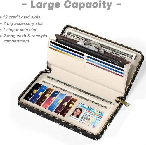 Vista 3 de Cartera para mujer, cartera de pulsera RFID para mujer, monederos de embrague para damas, soporte grande para tarjetas de viaje con soporte