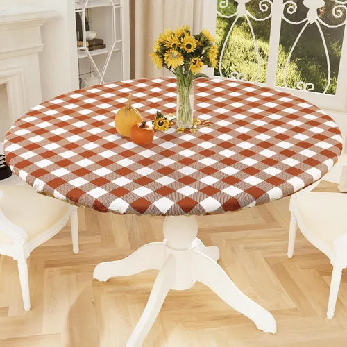 Vista 42 de Smiry - Mantel redondo de picnic de vinilo elástico impermeable con respaldo de franela, mantel de vinilo ajustable para mesas de 31-35 pulgadas