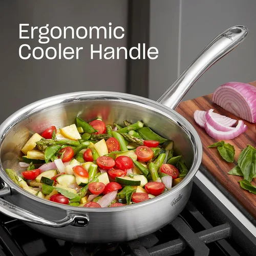 Vista 8 de Fissler M5 Pro-Ply - Sartén de acero inoxidable de 5 capas, 3 cuartos de galón, con tapa de metal