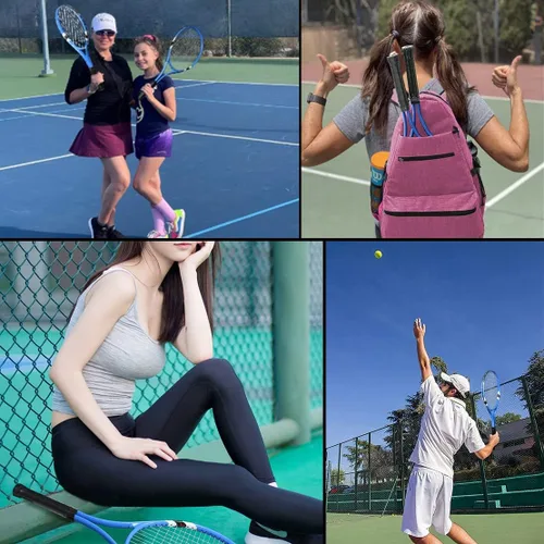 Vista 6 de Raquetas de tenis para 2 jugadores recreativas para principiantes, juego de raquetas adultas ligeras preencordadas de 27 pulgadas para mujeres