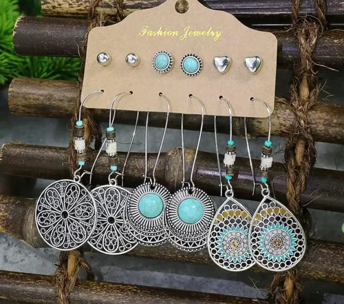 Vista 2 de Pendientes de estilo antiguo, pendientes de estilo vintage, pendientes de gota, pendientes de perno, pendientes de turquesa