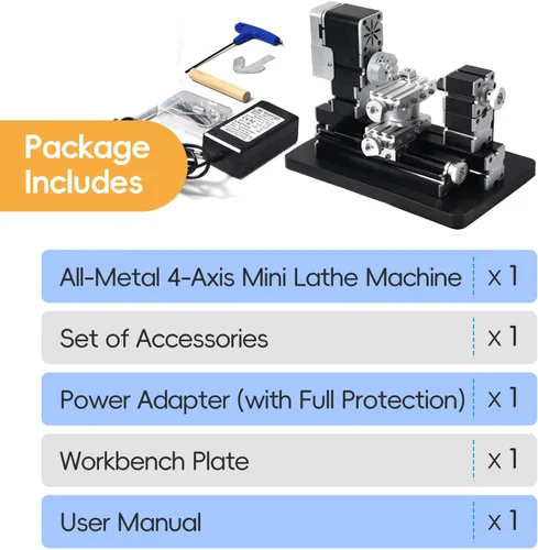 Vista 11 de Mini torno de metal de 60 W, 12,000 RPM, herramienta de 4 ejes para plástico acrílico de madera de metal suave, micro torno de precisión