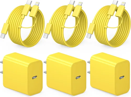 Vista 19 de Cargador de carga rápida para iPhone 17, 16, 15, paquete de 3 cargadores USB C, cable Lightning de 6 pies y cable USB C tipo C para iPhone 17/17
