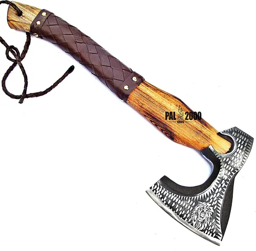 Vista 8 de Hacha de división camping cortar hacha vikingo Tomahawk batalla caza al aire libre mango de madera maciza 9971
