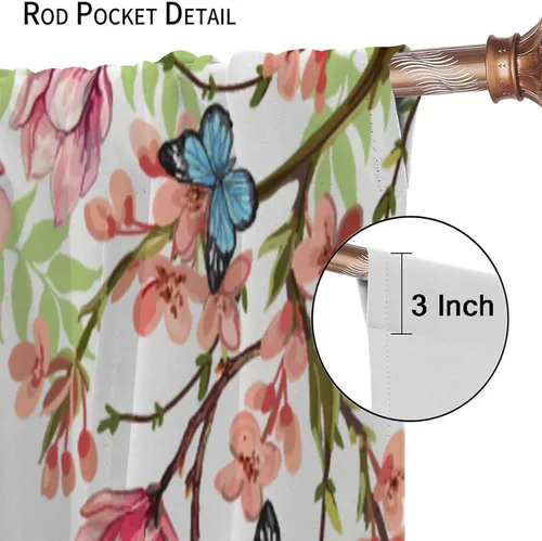 Vista 6 de Cortinas opacas de flores de colibrí, para dormitorio y sala de estar, diseño estético rústico y moderno, juego de 2 paneles, 42 x 45 pulgadas