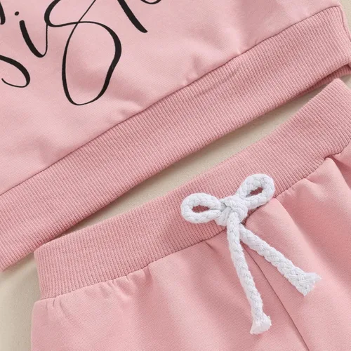 Vista 6 de Conjunto de ropa de bebé para niña, para hermana pequeña, color liso, suéter para otoño e invierno
