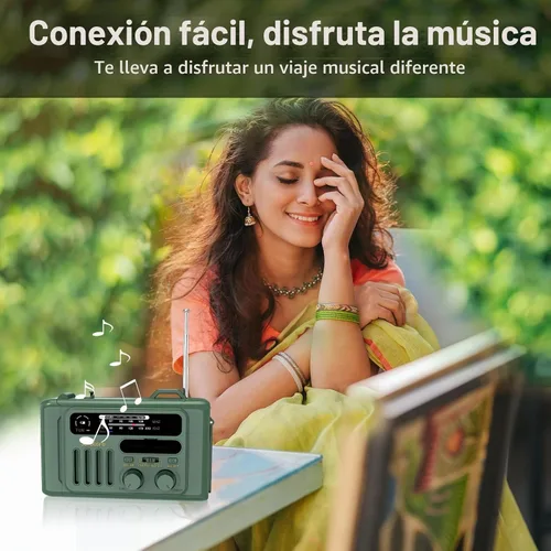 Vista 3 de Radio solar de emergencia con manivela, NOAA/AM/FM con linterna LED y lámpara de lectura, USB tipo C/carga solar/manivela, altavoz Bluetooth, alarma