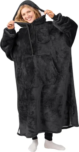 Vista 6 de PAVILIA Manta con Capucha para Mujeres, Manta Sherpa Usable para Hombres, Sudadera Cálida de Gran Tamaño, Manta con Capucha y Suéter, Negro