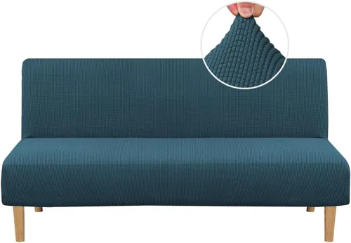 Vista 8 de H.VERSAILTEX Funda elástica para futón sin brazos, funda protectora elástica para sofá cama, textura rica en elastano, pequeños cuadros de tela Negro