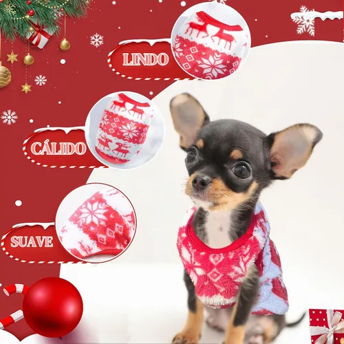 Vista 2 de 2 piezas de ropa para perros taza de té, traje navideño para perros, suéter para cachorros para perros pequeños, suéter para Chihuahua, ropa