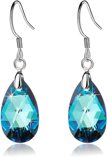 Vista 86 de Aretes colgantes de cristal austriaco con forma de lágrima para mujer, joyería hipoalergénica de plata de ley 925