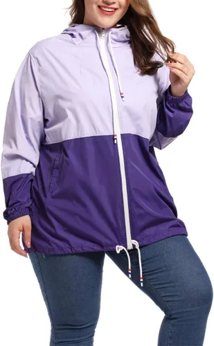 Vista 2 de Chaqueta de lluvia para mujer, talla grande, ligera, con capucha, rompevientos