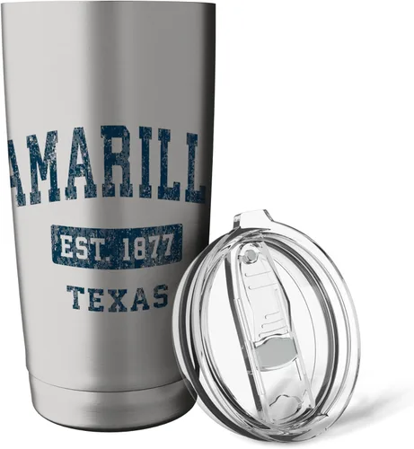 Vista 5 de Amarillo Texas TX - Vaso aislado de acero inoxidable con estampado de color azul marino