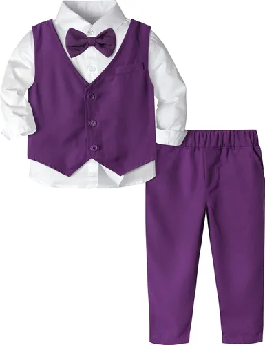 Vista 73 de A&J DESIGN Conjunto de traje de caballero para niños pequeños, 3 piezas, camisas, chaleco y pantalones