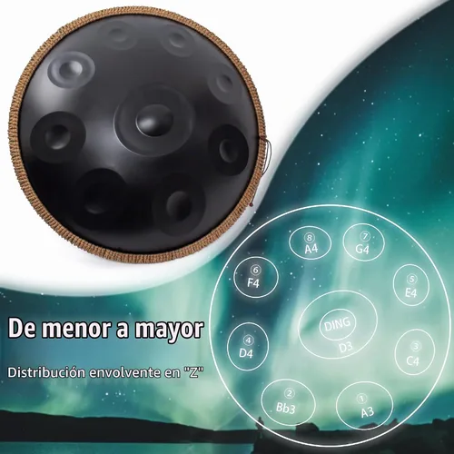 Vista 6 de Tambor de mano de 22 pulgadas para adultos 9 notas - tambor de mano Negro