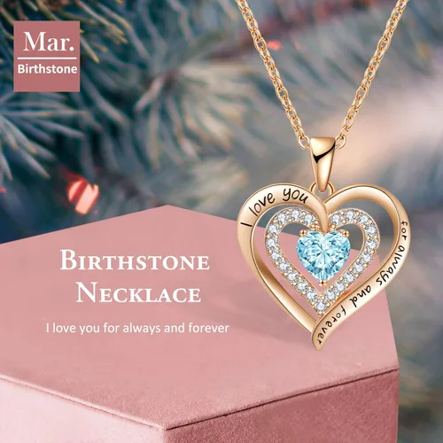 Vista 3 de LIANYU Wife Jewelry 18K Gold 925 Sterling Silver Plated Birthstone Jewelry Heart Pendant Necklace for Women Birthday Jewelry for Girls, Valentine's