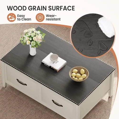 Vista 5 de Crestlive Products Mesa auxiliar de granja, mesa central de madera con bisagras de 43 pulgadas, mesa de centro rústica con gran almacenamiento