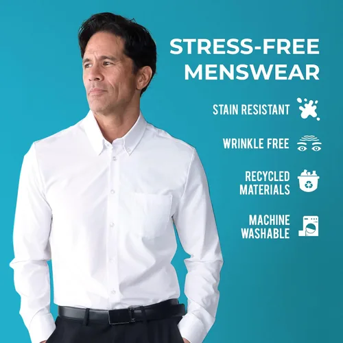 Vista 5 de &COLLAR Mens White Dress Shirt with 4-Way Stretch, Wrinkle Free, Athletic and Slim Fit, Long Sleeve Button Down for Men