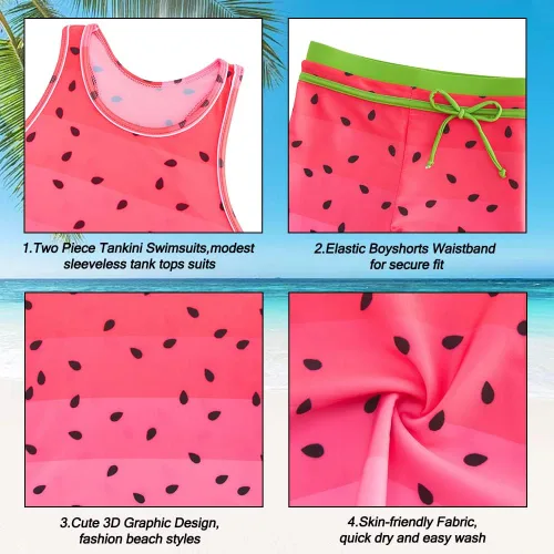 Vista 5 de Belovecol Traje de Baño de Dos Piezas para Niñas, Tankini, Traje de Baño de Verano, Traje de Playa sin Rozaduras con Almohadillas de Sostén