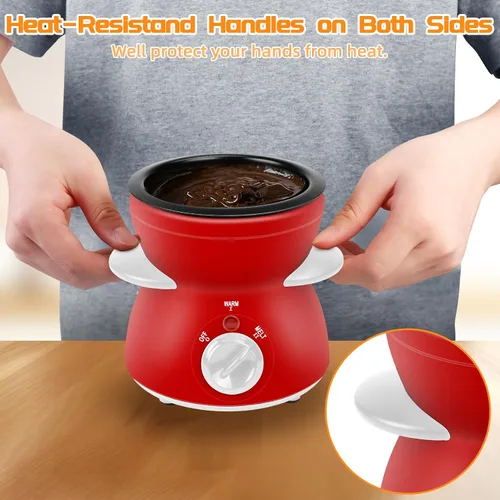 Vista 8 de Mini olla para fundir chocolate, fuente de fondue de chocolate, máquina calentadora de 8.79 onzas para chocolate con leche, queso, mantequilla Rojo