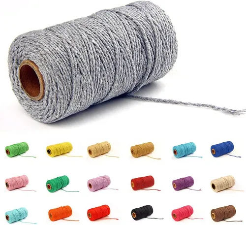 Vista 22 de Cordón de macramé de algodón 2 mm x 109 yardas, cuerda de algodón colorida para manualidades DIY, ganchos de plantas (Beige)