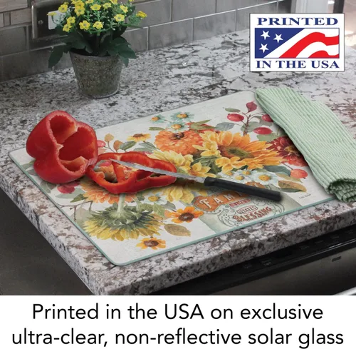 Vista 5 de Autumn In Bloom - Tabla de cortar decorativa de vidrio templado tolerante al calor de 0.118 in, 15 x 12 pulgadas, fabricada en los Estados Unidos