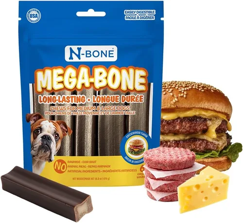Vista 11 de N-Bone Mega-Bone - Masticables para perros de larga duración, sabor a Mac n' Cheese, 6 unidades, 16.8 onzas