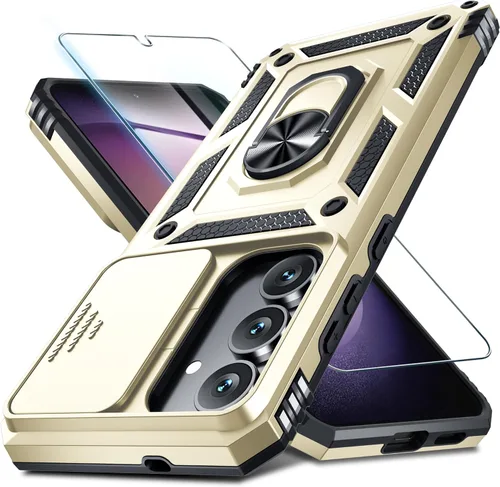 Vista 50 de Janmitta Compatible con Samsung Galaxy S24 FE Funda con Cubierta Deslizante Integrada para Lente de Cámara+Protector de Pantalla+Soporte de Anillo