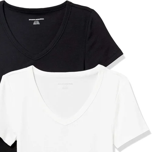 Vista 6 de Tienda Essentials - Camiseta de manga corta con cuello en V para mujer, 2 piezas