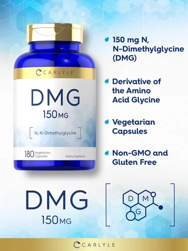 Vista 4 de Carlyle DMG N-dimetilglicina 150 mg 180 cápsulas Suplemento sin OMG, sin gluten