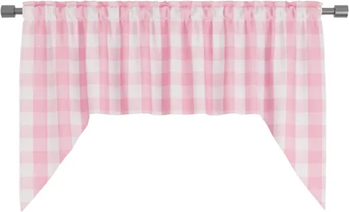 Vista 261 de Cenefas de cortina para ventana de 16 pulgadas de largo, 2 paneles de cuadros búfalo, cortinas pequeñas con bolsillo para barra, estilo clásico