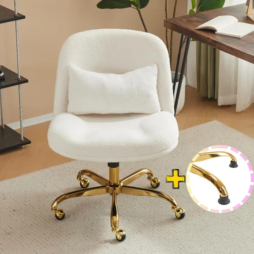 Vista 6 de VINGLI Silla de Oficina Ancha con Patas Cruzadas, Silla de Escritorio Ergonómica Buttprint Cómoda con Almohada y Base Dorada, Doble Uso con/sin
