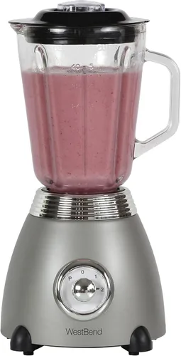 Vista 2 de West Bend Licuadora de estilo retro de 3 velocidades con tarro de mezcla de vidrio de 48 oz y hoja de acero inoxidable, 500 vatios, gris