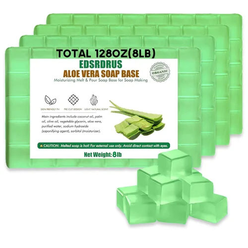 Vista 11 de EDSRDRUS Base de jabón aromática de 1 libra hecha a mano con aloe vera y aceite de coco, base de jabón hidratante para derretir y verter