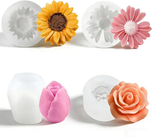 Vista 10 de 2 moldes de silicona con diseño de flores para velas, molde de decoración de pastel de chocolate con flores 3D, cera de jabón, resina epoxi
