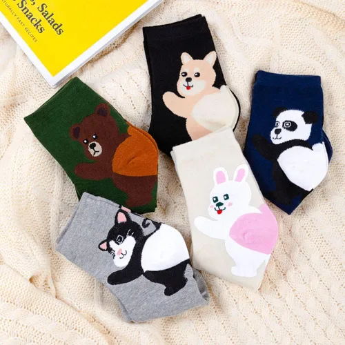 Vista 5 de Yisowank 5 pares de calcetines de panda para mujer, calcetines de algodón, calcetines de gato, perro, conejo, oso