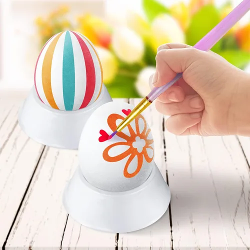 Vista 3 de SpringFlower Kit de pintura de huevos de Pascua blancos, 24 huevos flocados pintables con kit de garabatos para diseño de bricolaje, huevos flocados