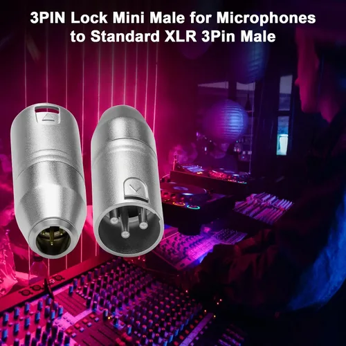 Vista 2 de Paquete de 5 mini conectores XLR de 3 pines, micrófono adaptador macho de 3 pines a XLR macho de 3 pines, conector de audio de micrófono de aleación