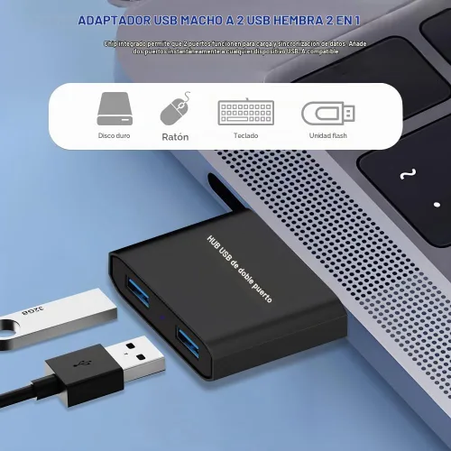Vista 2 de Hub USB, divisor USB 1 en 2 adaptador de salida Hub USB doble para laptop, tableta, pestaña, consola, impresora, cámara