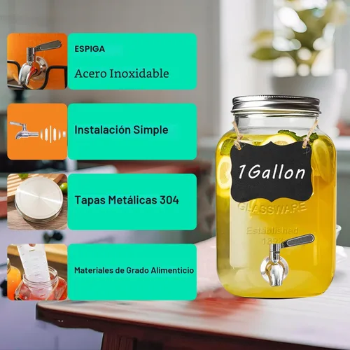 Vista 5 de dispensador de bebidas de vidrio de 1 galón con soporte, paquete de 2 dispensadores de vidrio con llave de acero inoxidable, dispensador de agua