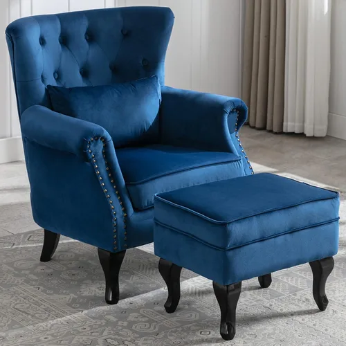 Vista 23 de Sillas de Brazo de Lectura Accent Sillas Midcentury Modernas Cómodas Silla de Sofá de Esquina, Silla de Club Wingback de Sala de Espera con Respaldo