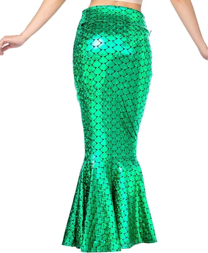 Vista 4 de Spooktacular Creations Disfraz de falda de sirena brillante con holograma metálico para adultos, juego de rol
