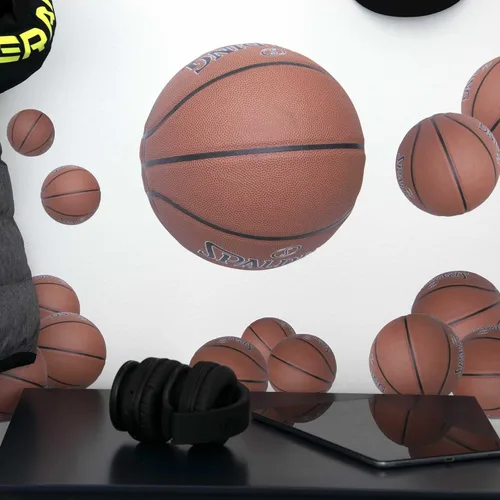 Vista 2 de StikArt 16 calcomanías de pared de baloncesto extraíbles en 7 tamaños (2 a 9.5 pulgadas)