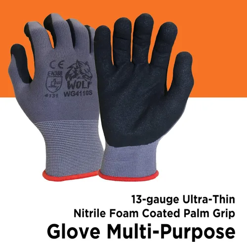 Vista 2 de WOLF Guantes de nitrilo ultradelgados con palma de espuma recubierta con agarre adhesivo, multiusos